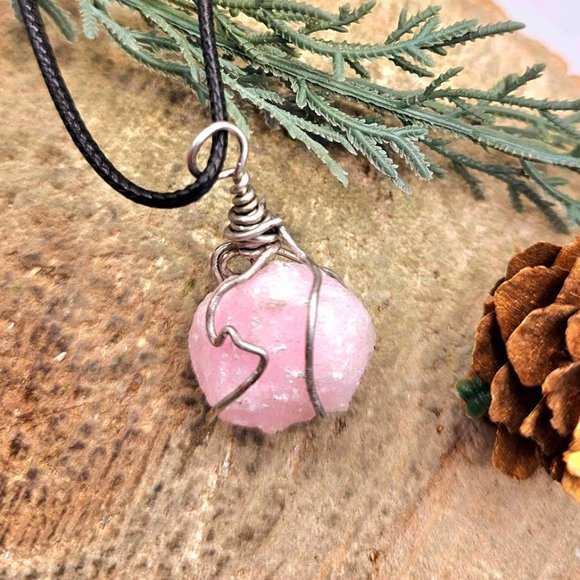 Beautiful Nature Pink Calcite Wire Wrapped Pendant Necklace - Picture 6 of 10